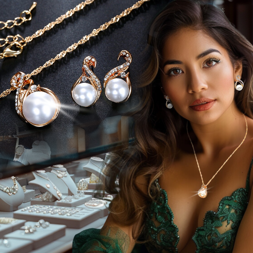 Set elegante dije y pendientes perlas